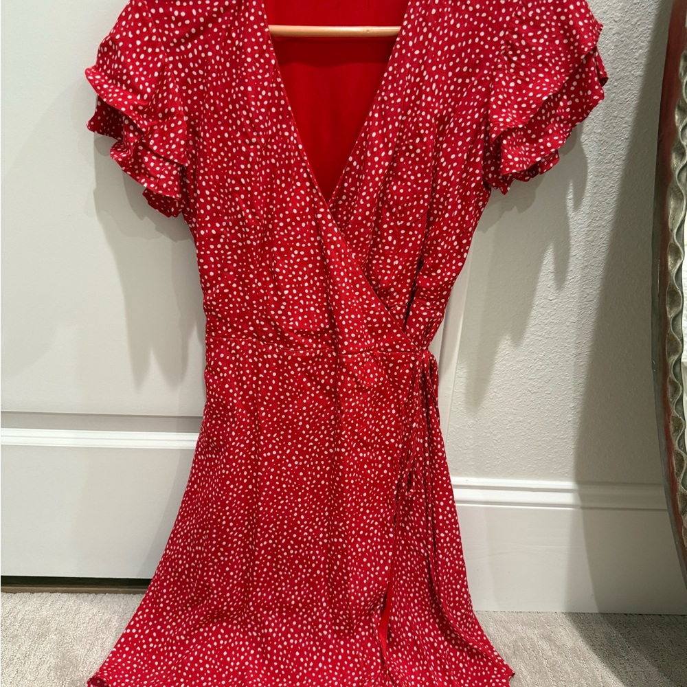 Elegant Red Polka Dot Wrap Dress